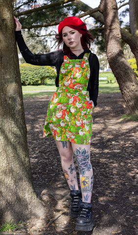 The Mushroom Babes In The Geese Garden Stretch Twill Pinafore Dress - Run & Fly