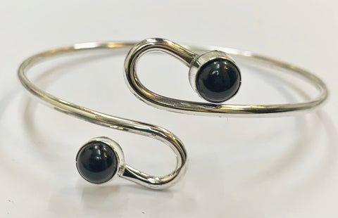 Black Agate Silver Plated Adjustable Serpentine Cuff Bangle (Last Available)