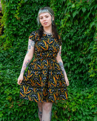 Poison and Plants Stretch Belted Tea Dress with Pockets - Run & Fly x Clare Lewis