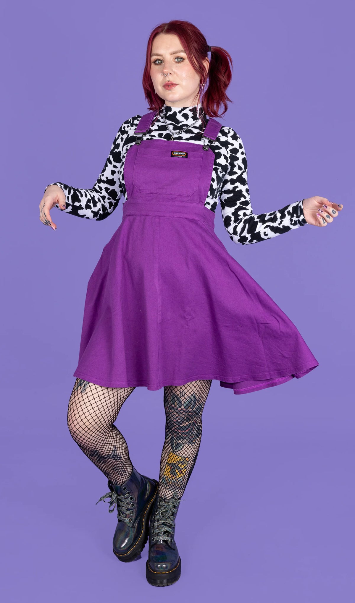 Purple Stretch Twill Flared Pinafore Dress - Run & Fly Yella Brick Road Purple Stretch Twill Flared Pinafore Dress - Run & Fly Yella Brick Road