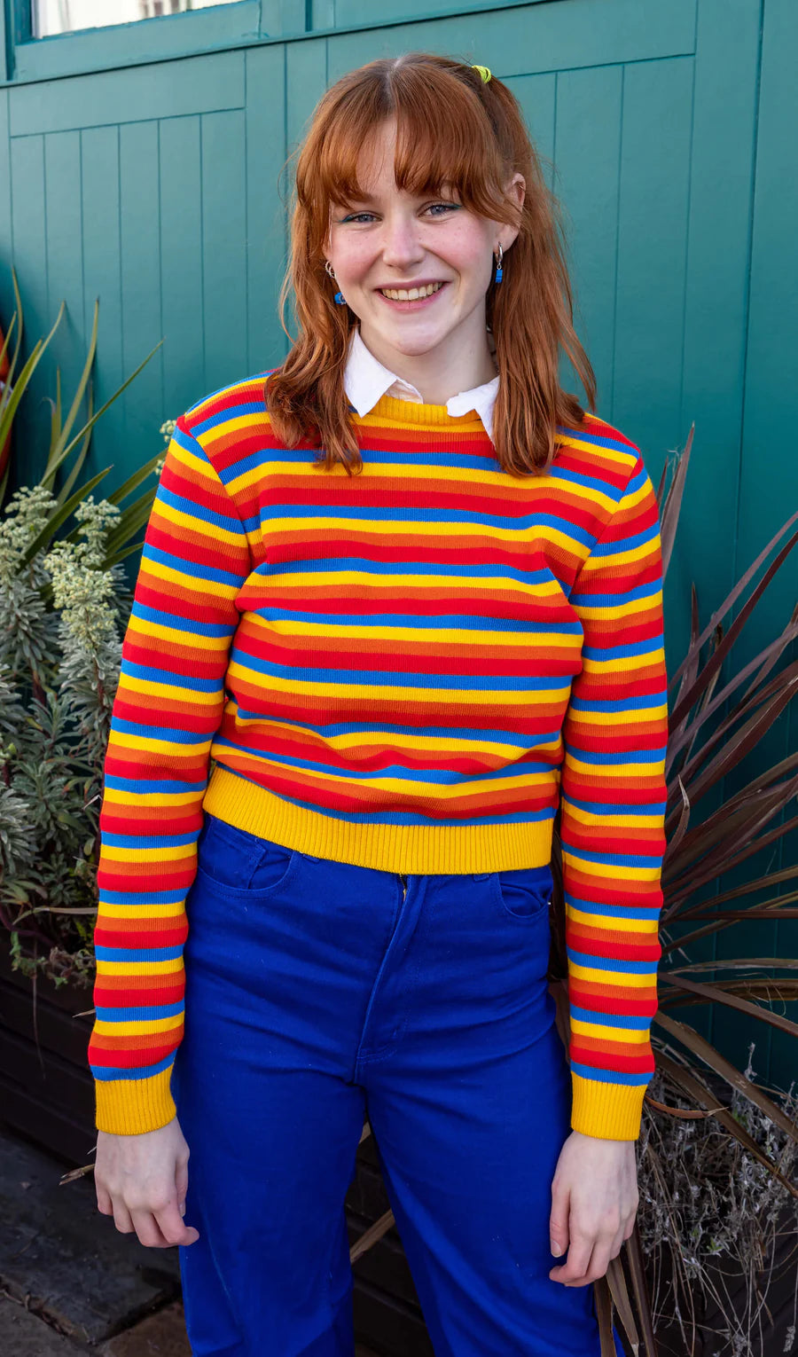 Rainbow Primary Colours Striped Cropped Jumper - Run & Fly
