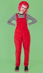 Red Stretch Corduroy Dungarees - Run & Fly