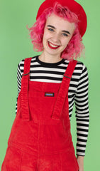 Red Stretch Corduroy Dungarees - Run & Fly