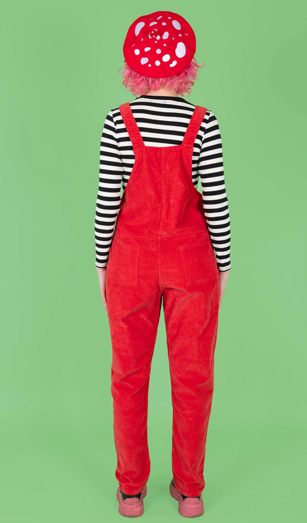 Red Stretch Corduroy Dungarees - Run & Fly