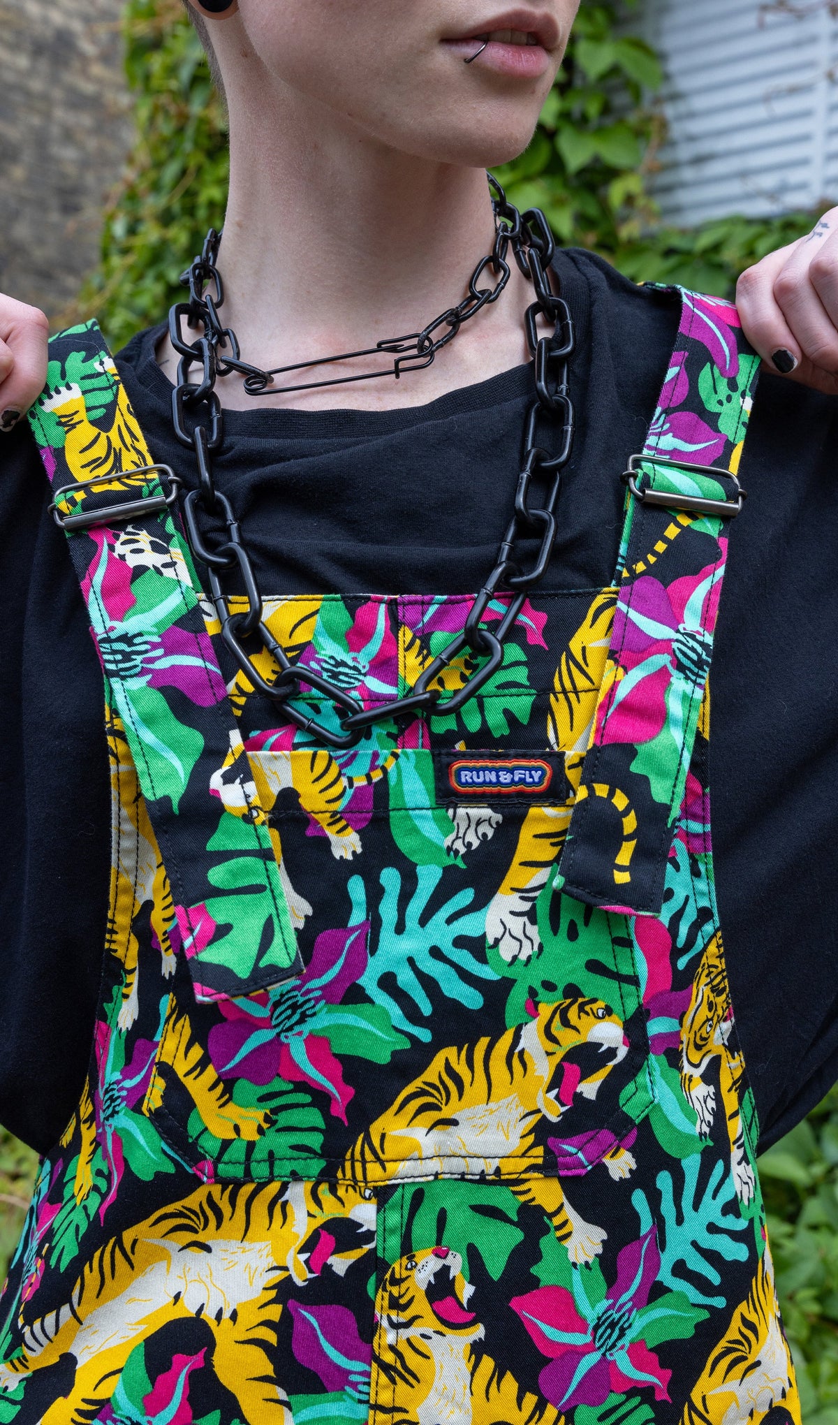 Black Tiger Lily Twill Dungarees - Run & Fly