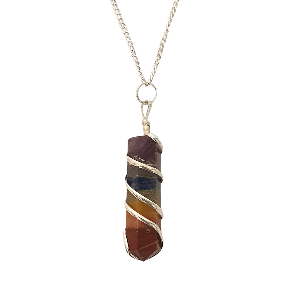 7 Chakra Bonded Wire Wrapped Pencil Pendant