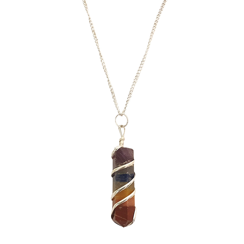 7 Chakra Bonded Wire Wrapped Pencil Pendant