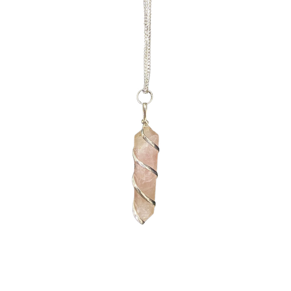 Rose Quartz Wire Wrapped Pencil Pendant