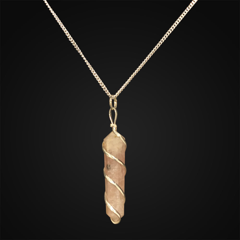 Rose Quartz Wire Wrapped Pencil Pendant