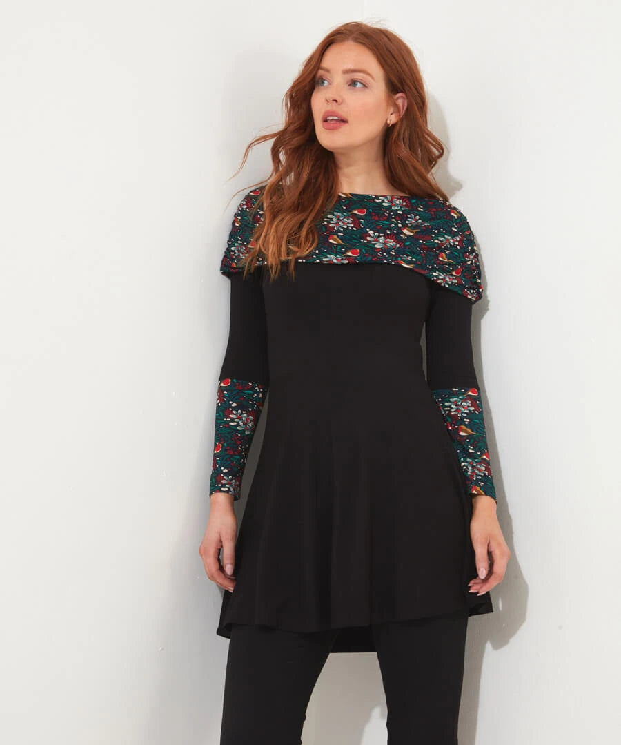 Festive Bardot Tunic (Black) - Joe Browns