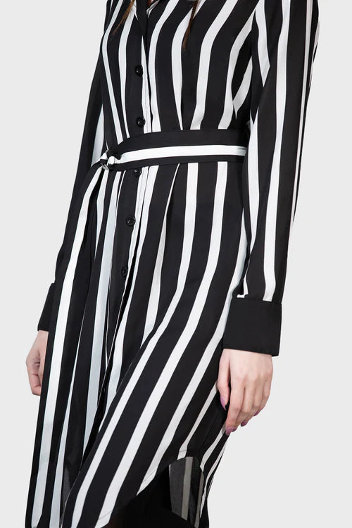 Zita's Ruins Black and White Stripe Shirt Dress - Killstar