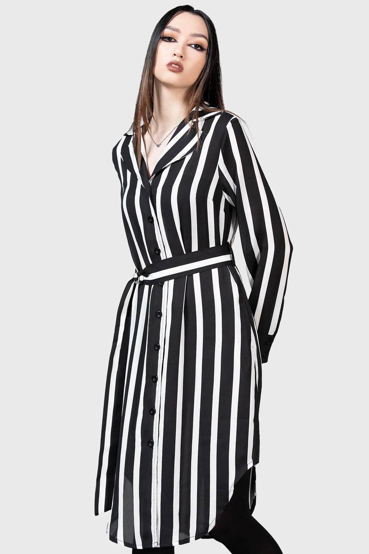Zita's Ruins Black and White Stripe Shirt Dress - Killstar