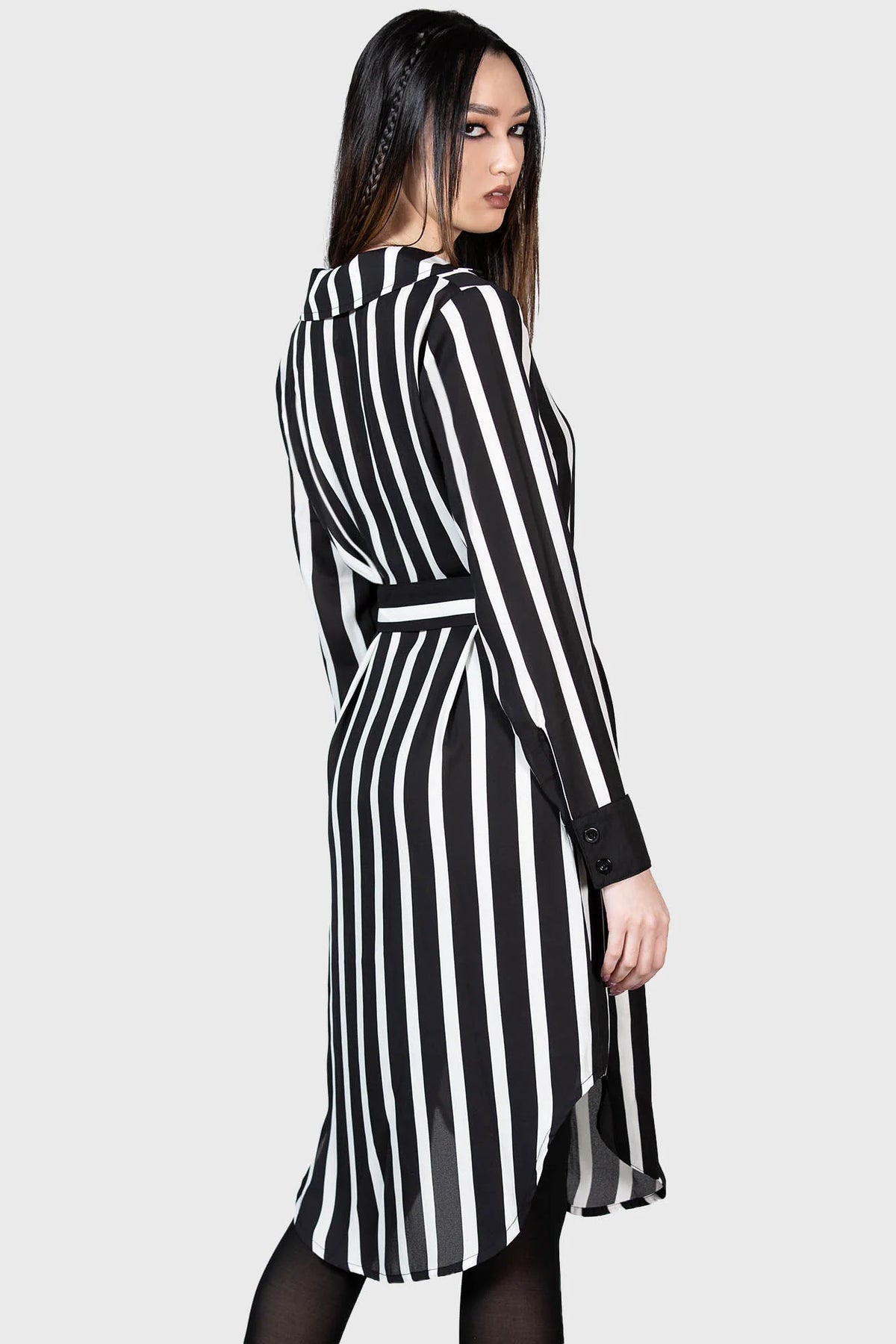 Zita's Ruins Black and White Stripe Shirt Dress - Killstar