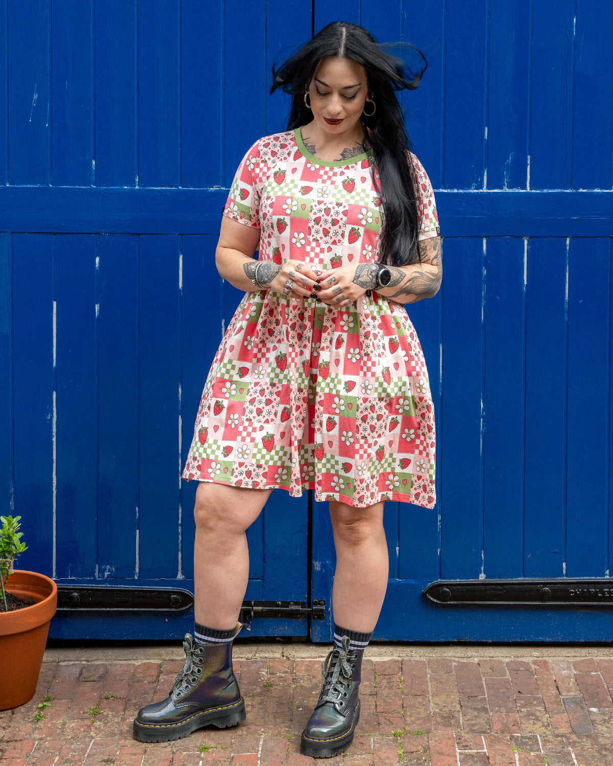 Strawberry Picnic Stretch Smock Dress - Rebel Romance