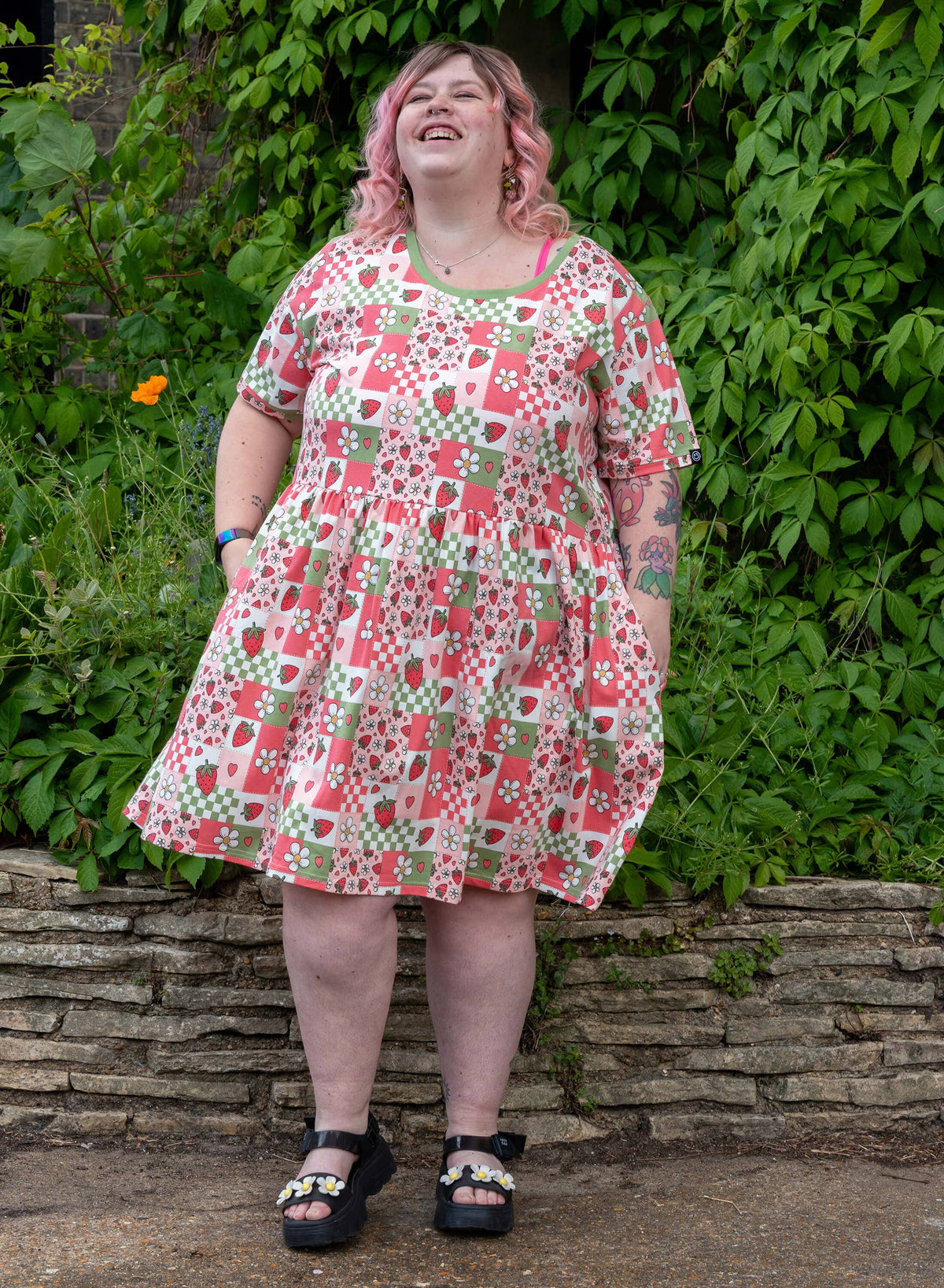 Strawberry Picnic Stretch Smock Dress - Rebel Romance