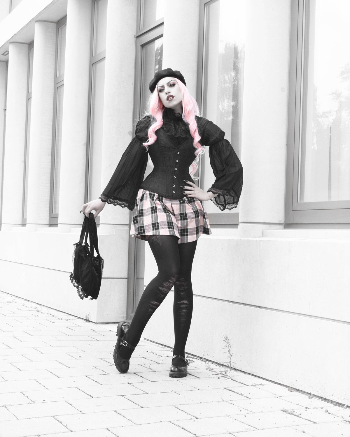 Rip Effect Bruised Black Opaque Tights - sized upto 18