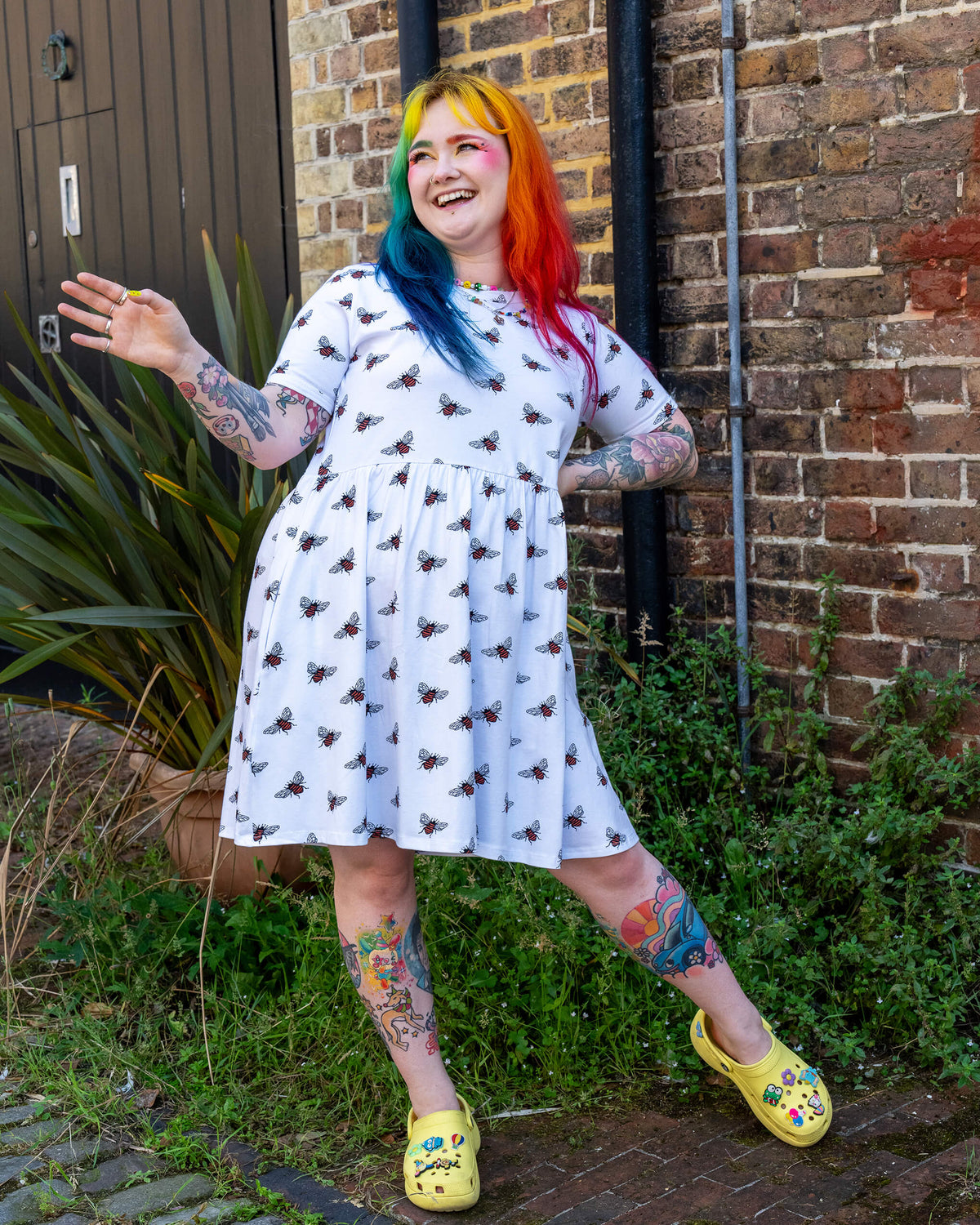 White Bee Oversized Smock Dress - Run & Fly