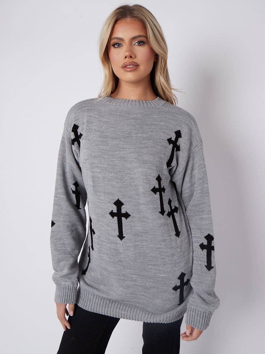 Crucifix Detail Oversized Knitted Jumper