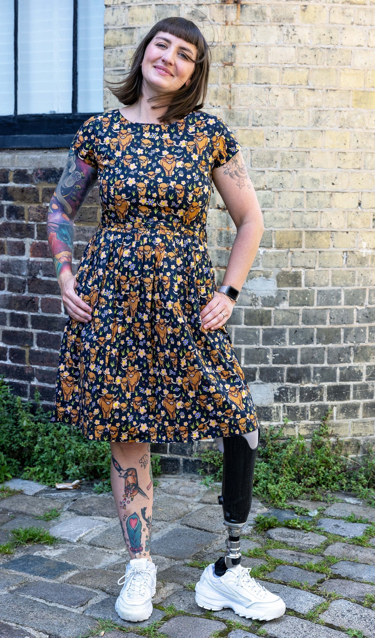 Highland Cows Belted Tea Dress with Pockets - Run & Fly