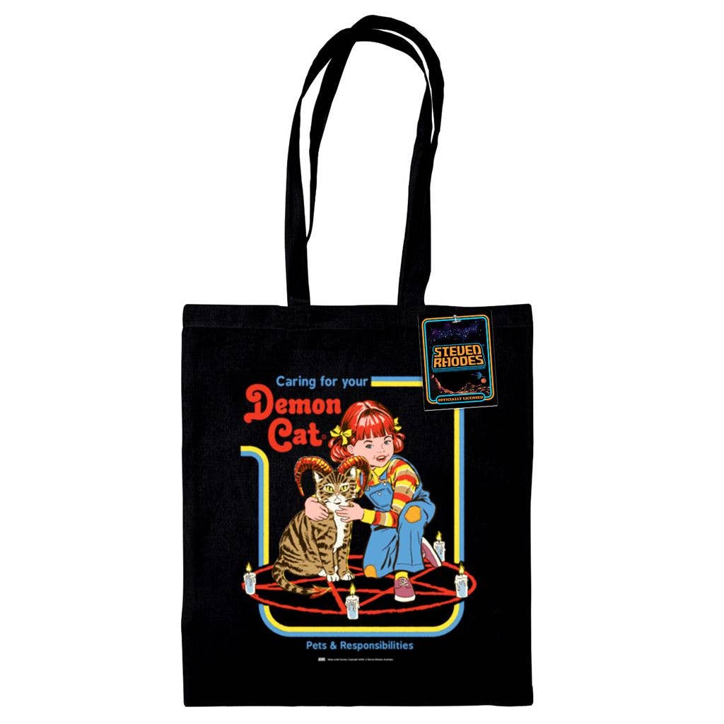 STEVEN RHODES (DEMON CAT) BLACK TOTE BAG