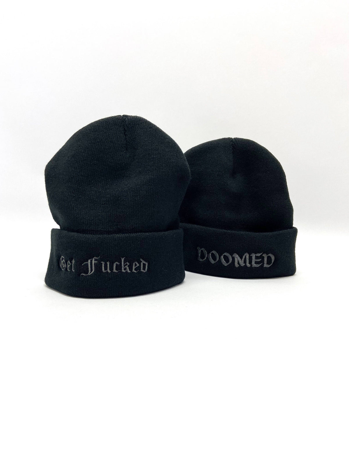 Doomed Embroidered Black Beanie