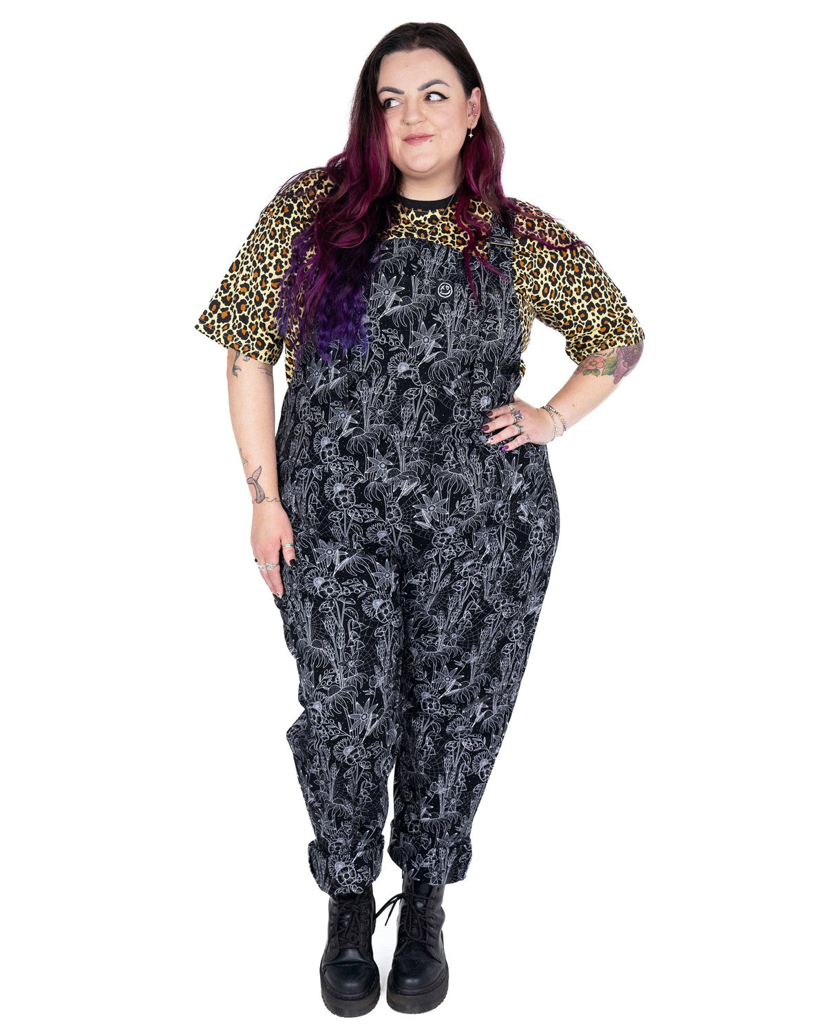Rebel Romance Black Floral Cobweb Stretch Dungarees