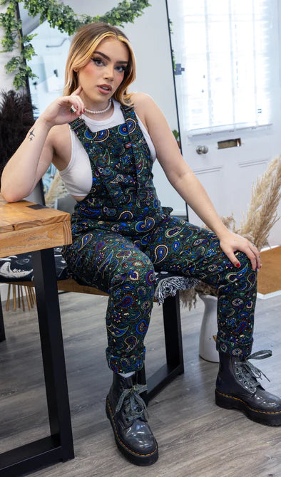 Green Paisley Stretch Twill Dungarees - Run & Fly