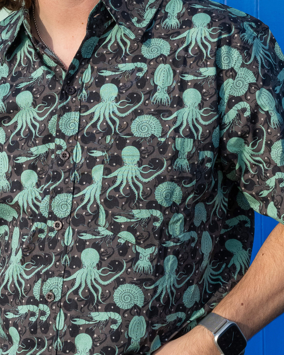 Green Seas Octopi, Squids & Loster Nautical Short Sleeve Shirt - Run & Fly