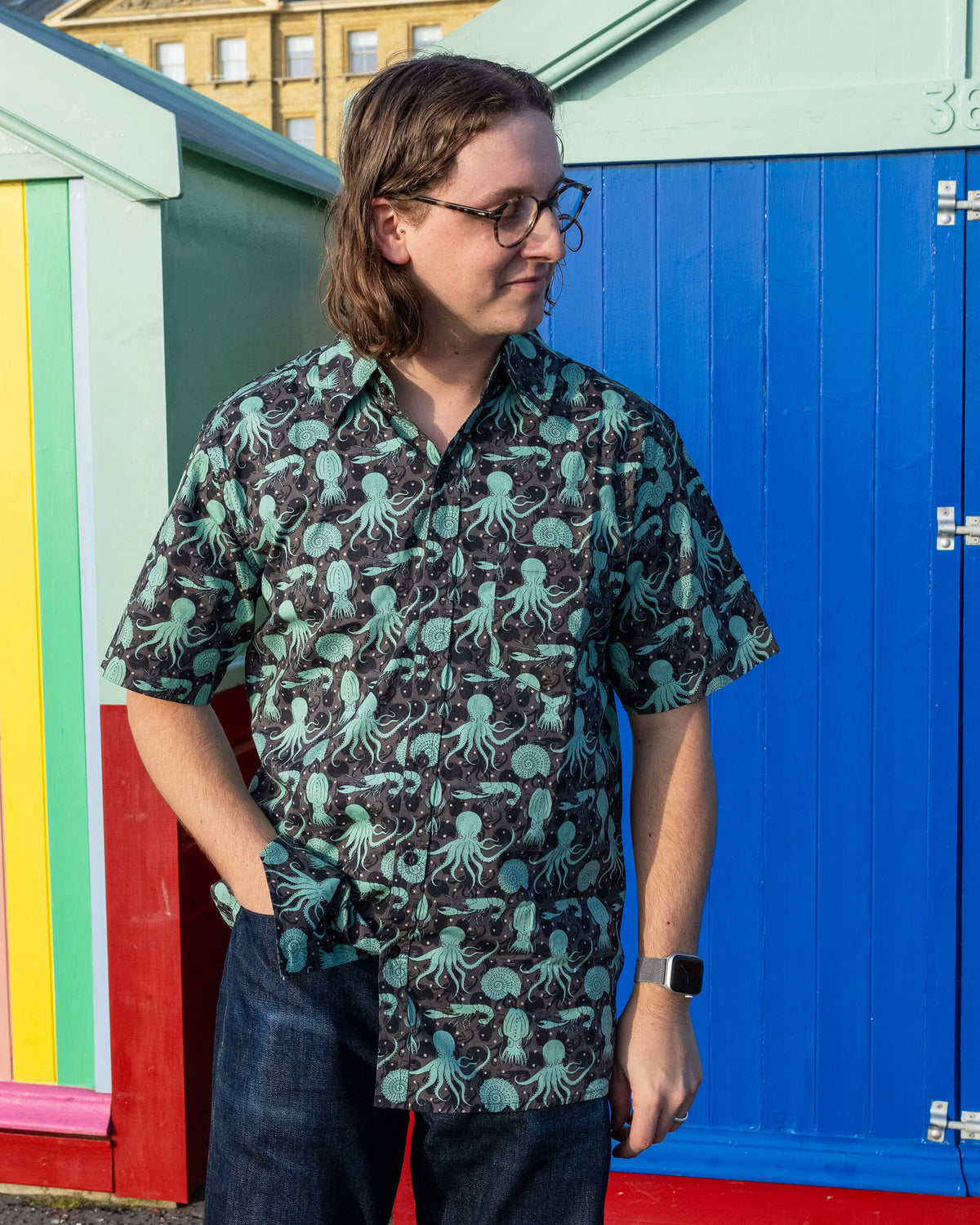 Green Seas Octopi, Squids & Loster Nautical Short Sleeve Shirt - Run & Fly
