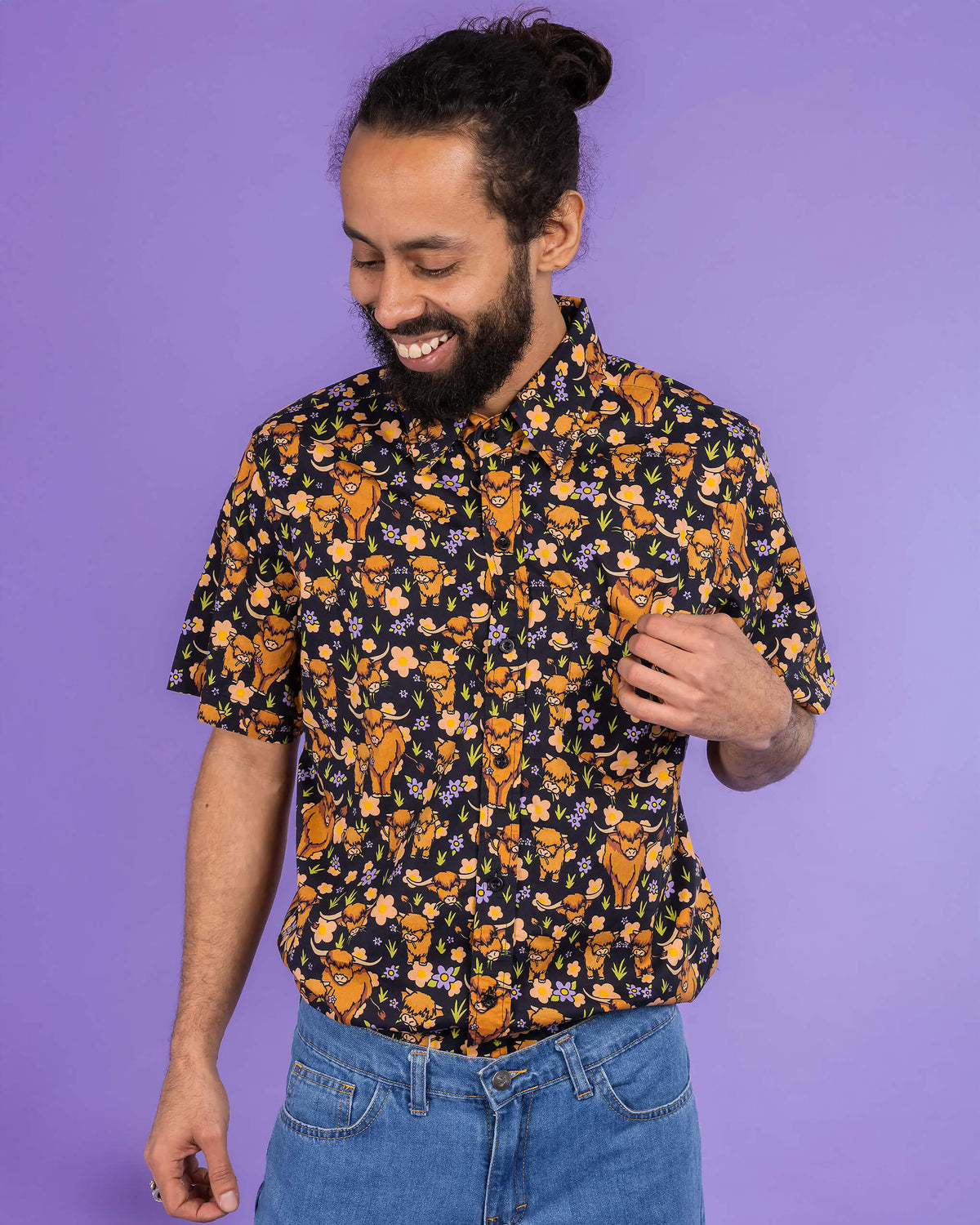 Highland Cow Short Sleeve Shirt - Run & Fly