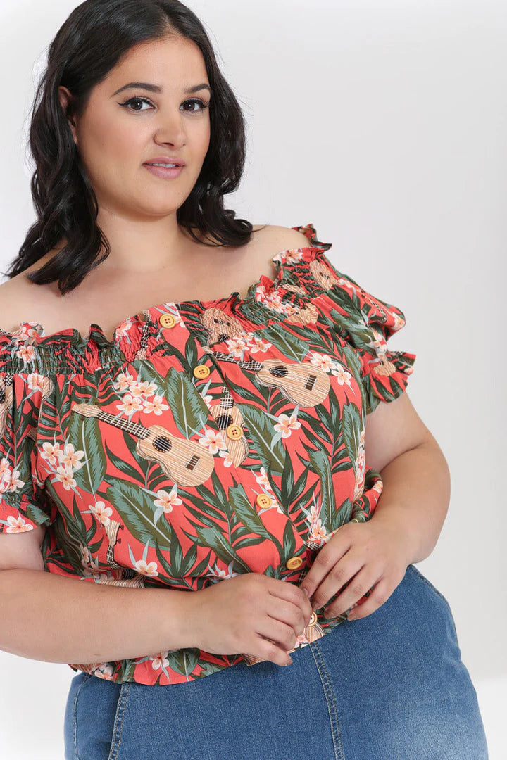 Ukelele On or Off Shoulder Top - Hell Bunny