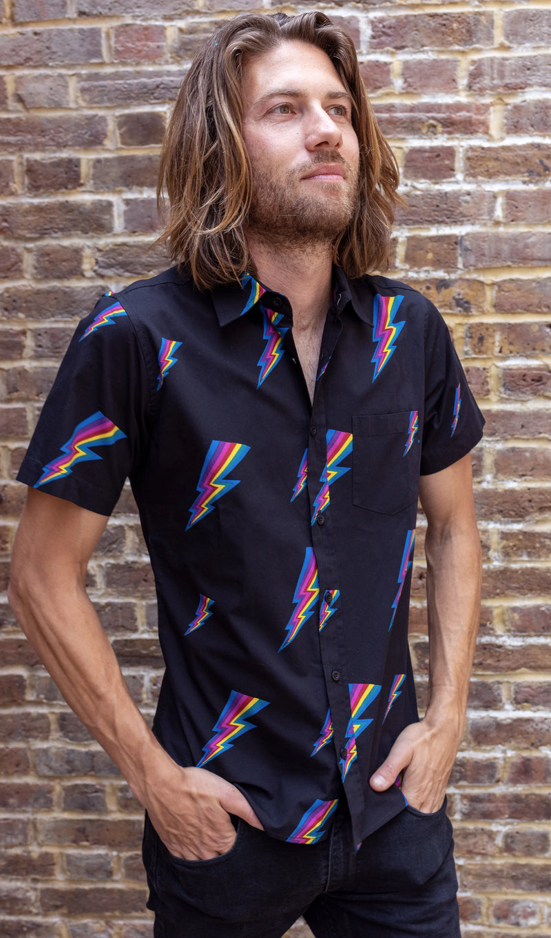 lightning bolt dress shirt Short Sleeve Lightning Bolt Black and White Shirt Black/Bone/White