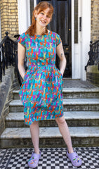 Party Llama Belted Tea Dress with Pockets - Run & Fly