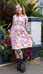 The Mushroom Babes Party Cats Belted Tea Dress with Pockets - Run & Fly