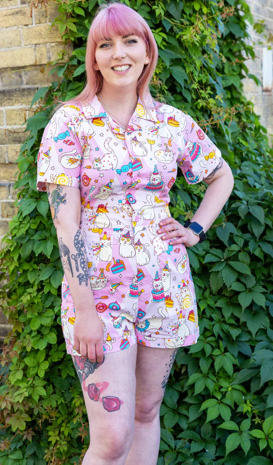 Run & Fly x The Mushroom Babes Party Cats Stretch Playsuit - Run & Fly