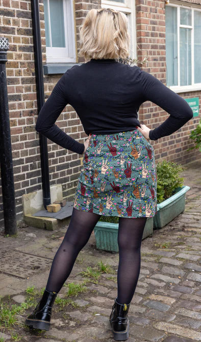 Side-button a-line mini top skirt in feline floral
