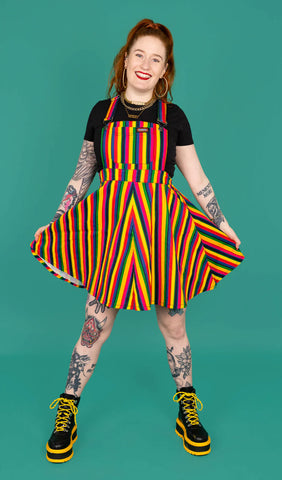 Rainbow Stripes Flared Pinafore Dress - Run & Fly