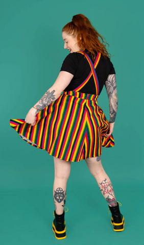 Rainbow Stripes Flared Pinafore Dress - Run & Fly