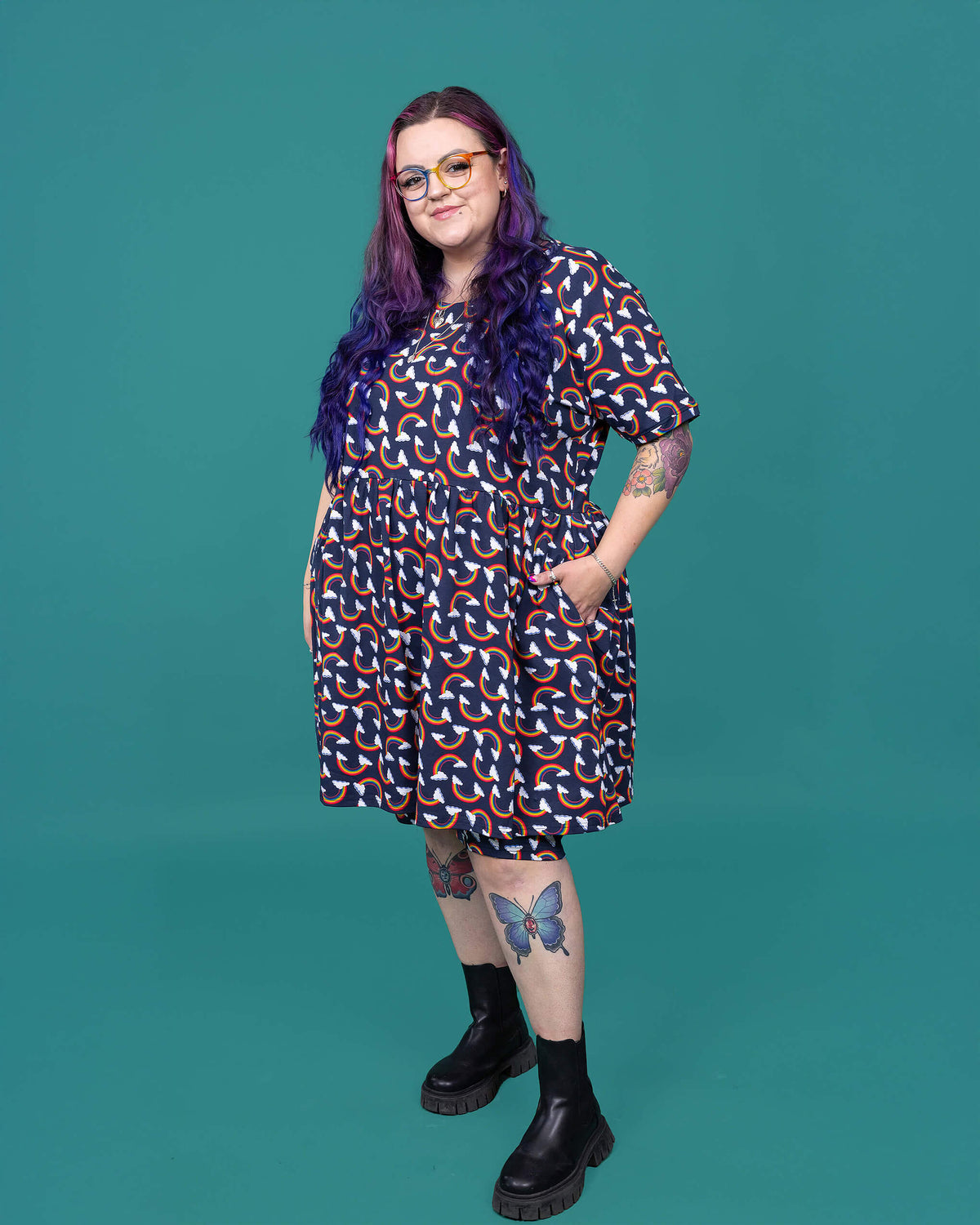 Over the Rainbow and Clouds Oversized Smock Dress - Run & Fly