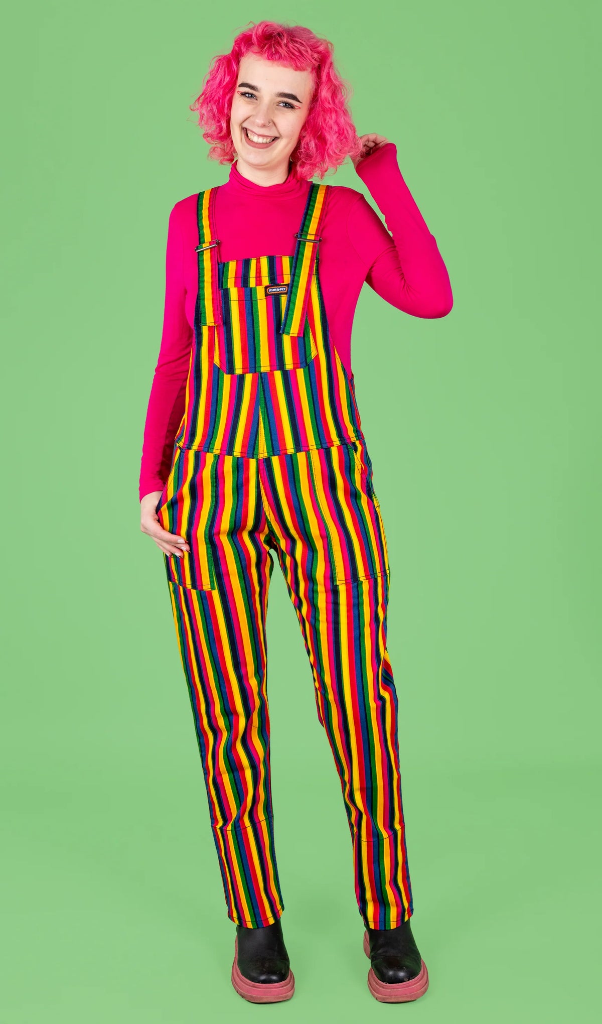 Rainbow Stripe Dungarees - Run & Fly