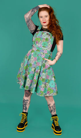 Succulents Flared Pinafore Dress - Run & Fly