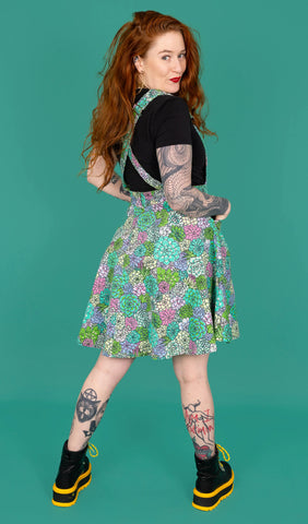 Succulents Flared Pinafore Dress - Run & Fly