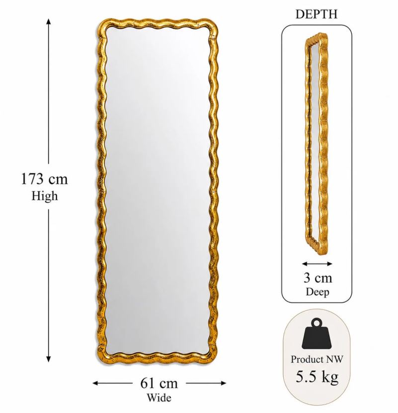 Extra Large Antique Gold Wave Wall / Lean-To Mirror - Collection Only Due To Size