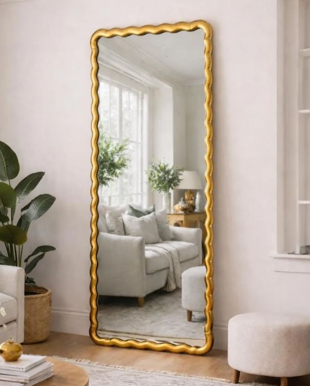 Extra Large Antique Gold Wave Wall / Lean-To Mirror - Collection Only Due To Size