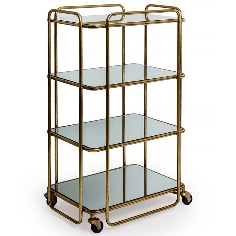Antique Leaf Metal Bar Trolley With Mirror Shelves - Collection Only Due To Size