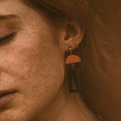 Dark Green Wooden Geometric Earrings - Xander Kostroma (Last Available)