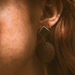 Gold Tone Wooden Disc Earrings - Xander Kostroma (Last Available)