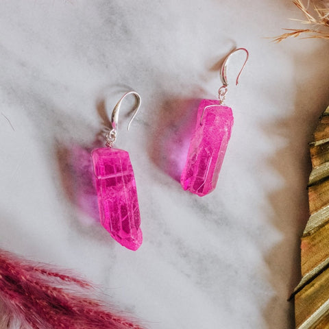 925 Sterling Silver & Raw Cut Pink Agate Crystal Earrings - Xander Kostroma (Last Available)