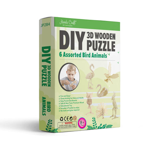 DIY 3D Wooden Puzzle 6 ct, Bird Animals - Hands Craft
