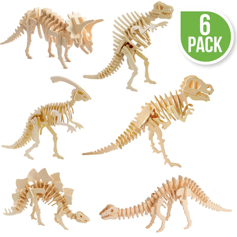 DIY 3D Wooden Puzzle 6 ct, Dinosaur - Hands Craft (Last Available)
